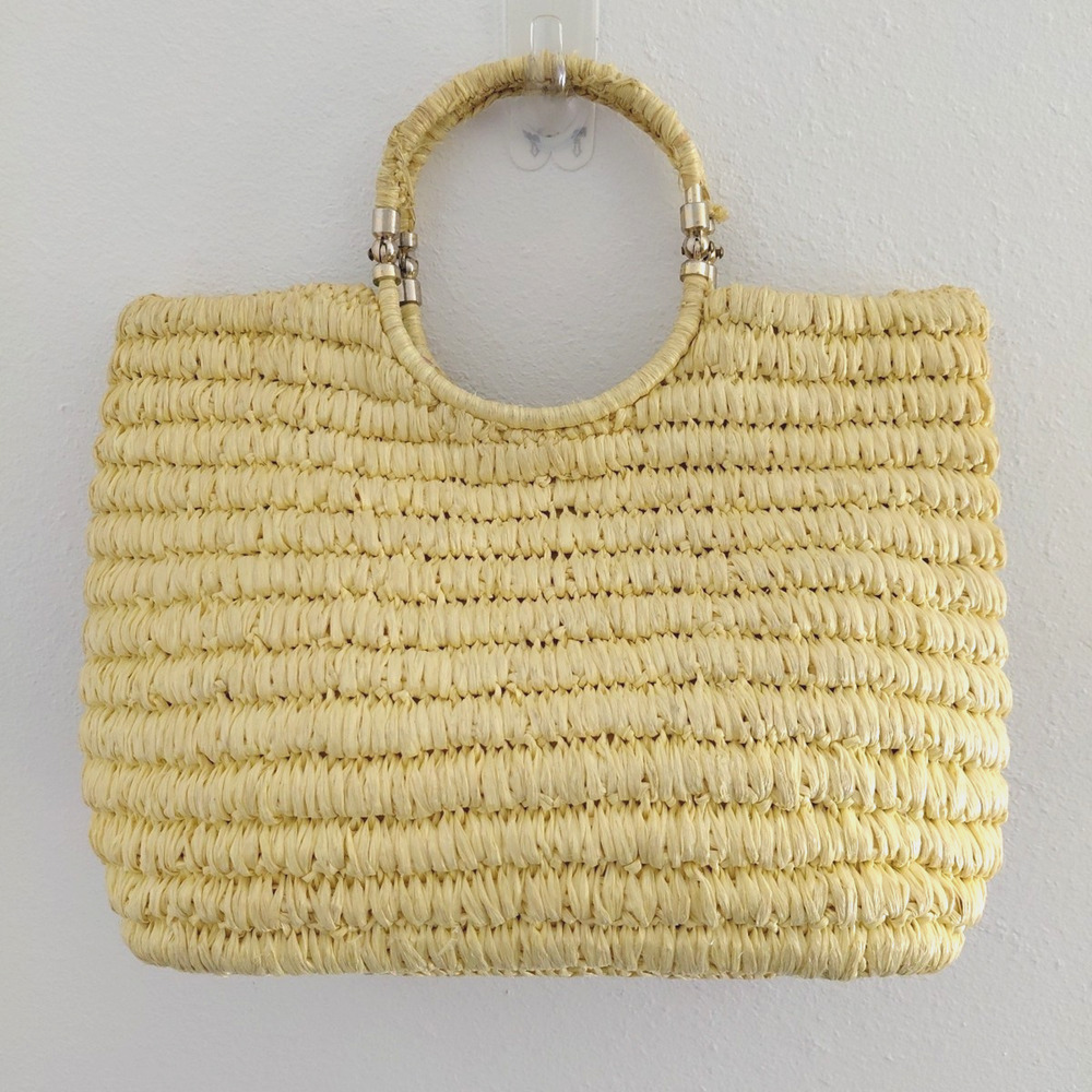 VTG Ritter "It’s In The Bag” Rattan Handbag Purse Metal Loop Handle Yellow Retro